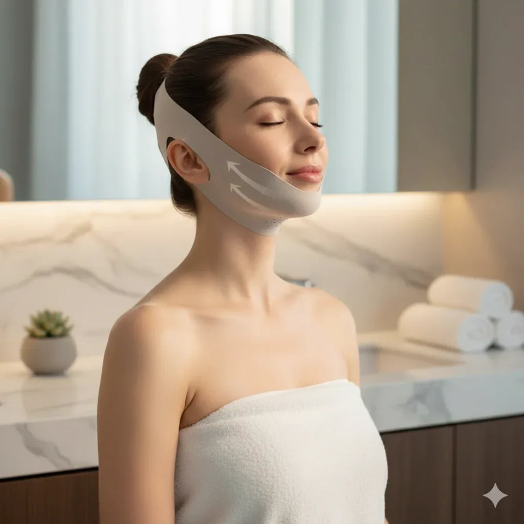 Overnight Face Lift Band with Graphene Fiber – Jawline & Double Chin Reducer (Reusable) - Gloow Lady