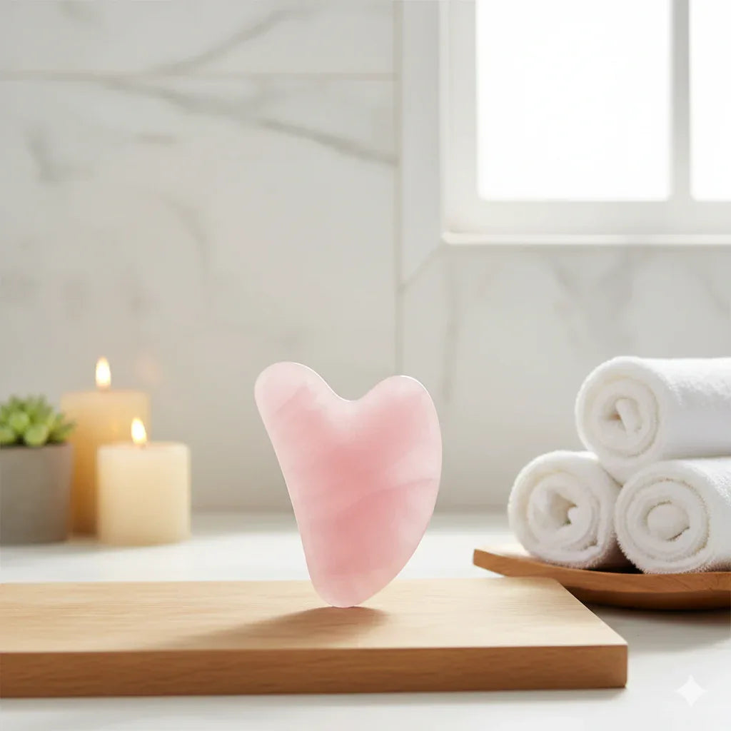 Natural Rose Quartz Face Roller & Gua Sha Set: Professional Skin & Neck Care - Gloow Lady