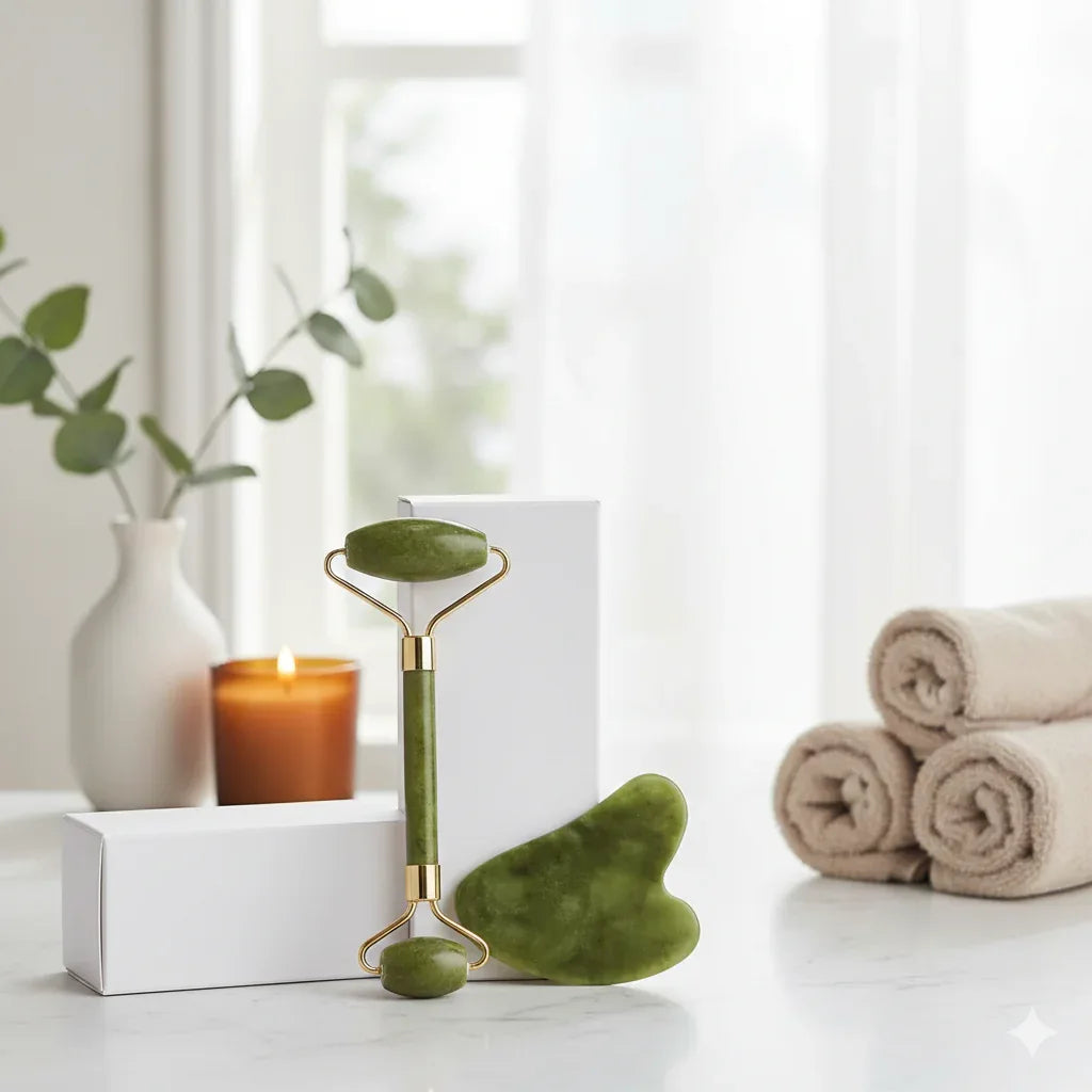 Natural Quartz & Jade Roller Set with Gua Sha - Gloow Lady