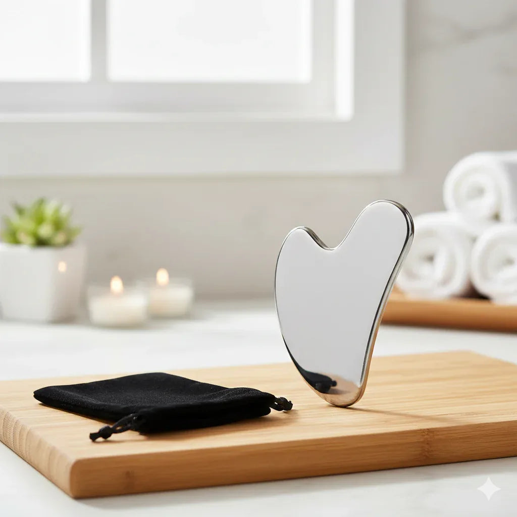 Stainless Steel Facial Roller & Gua Sha Set | Lymphatic Drainage Tool - Gloow Lady