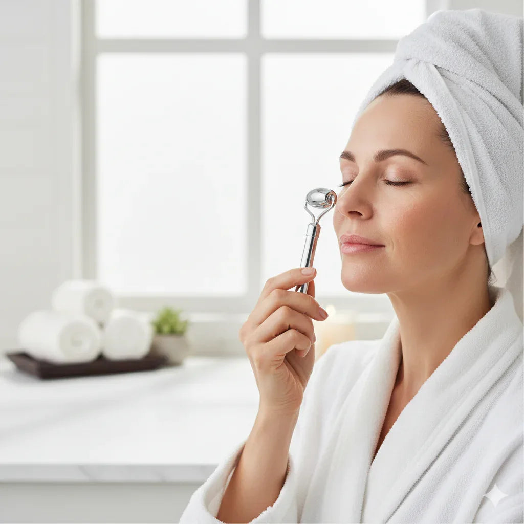 Stainless Steel Facial Roller & Gua Sha Set | Lymphatic Drainage Tool - Gloow Lady