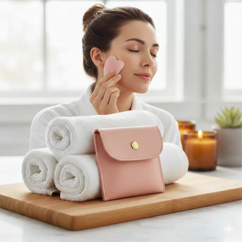 Natural Stone Gua Sha: Jade & Rose Quartz Scraping Massager for Firm Skin - Gloow Lady