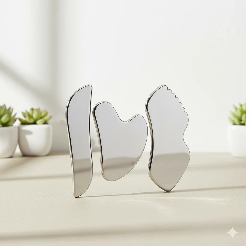 The Sculpt & Soothe Ritual Set – 6-Piece Cryo-Therapy & Stainless Steel Gua Sha Collection - Gloow Lady