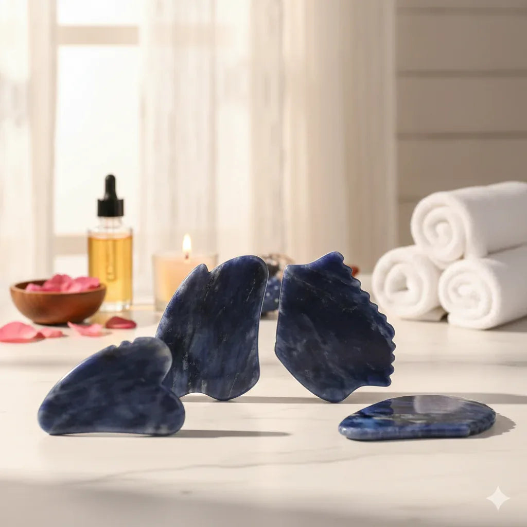 Professional Blue Jade Gua Sha Tool | Sawtooth Edge Facial Massager - Gloow Lady