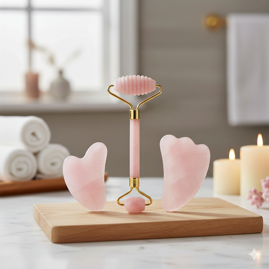 Rose Quartz Face Roller & Gua Sha Set