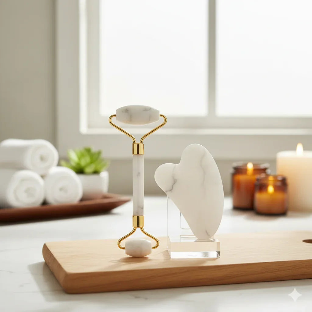 Natural Jade Roller & Gua Sha Set | Face Massage Tool - Gloow Lady