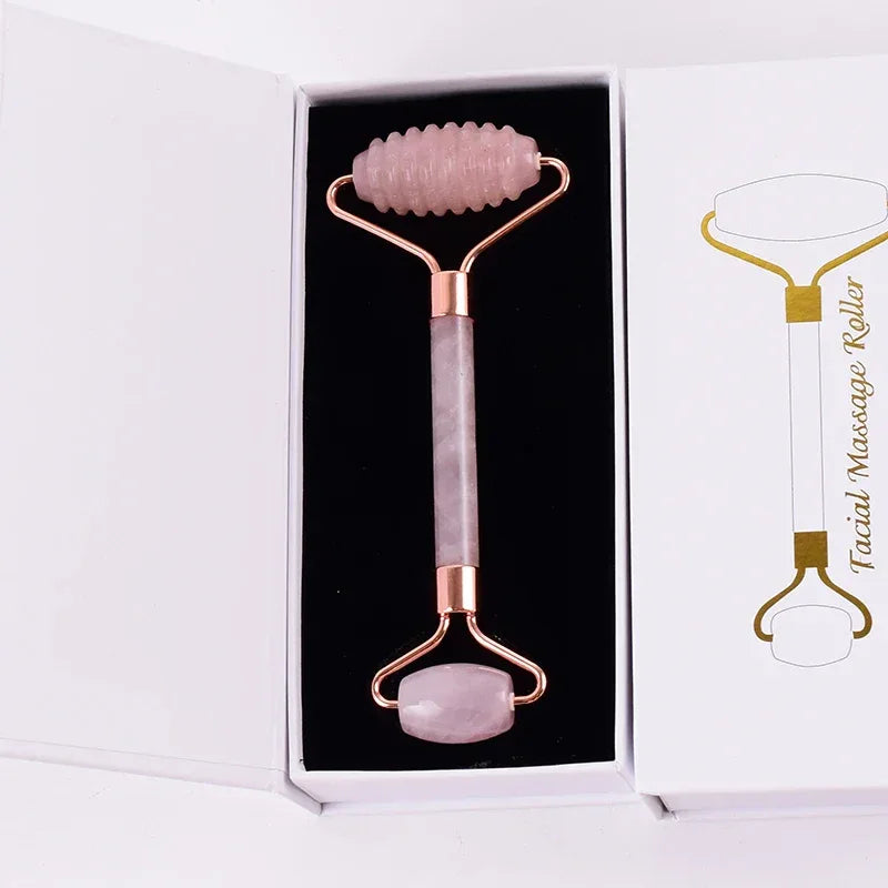 Natural Rose Quartz Face Roller & Gua Sha Set: Professional Skin & Neck Care - Gloow Lady