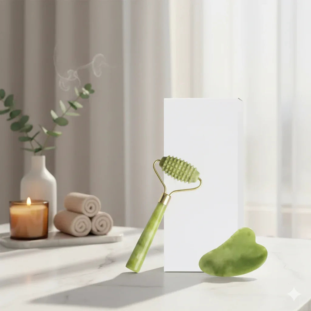 Natural Quartz & Jade Roller Set with Gua Sha - Gloow Lady