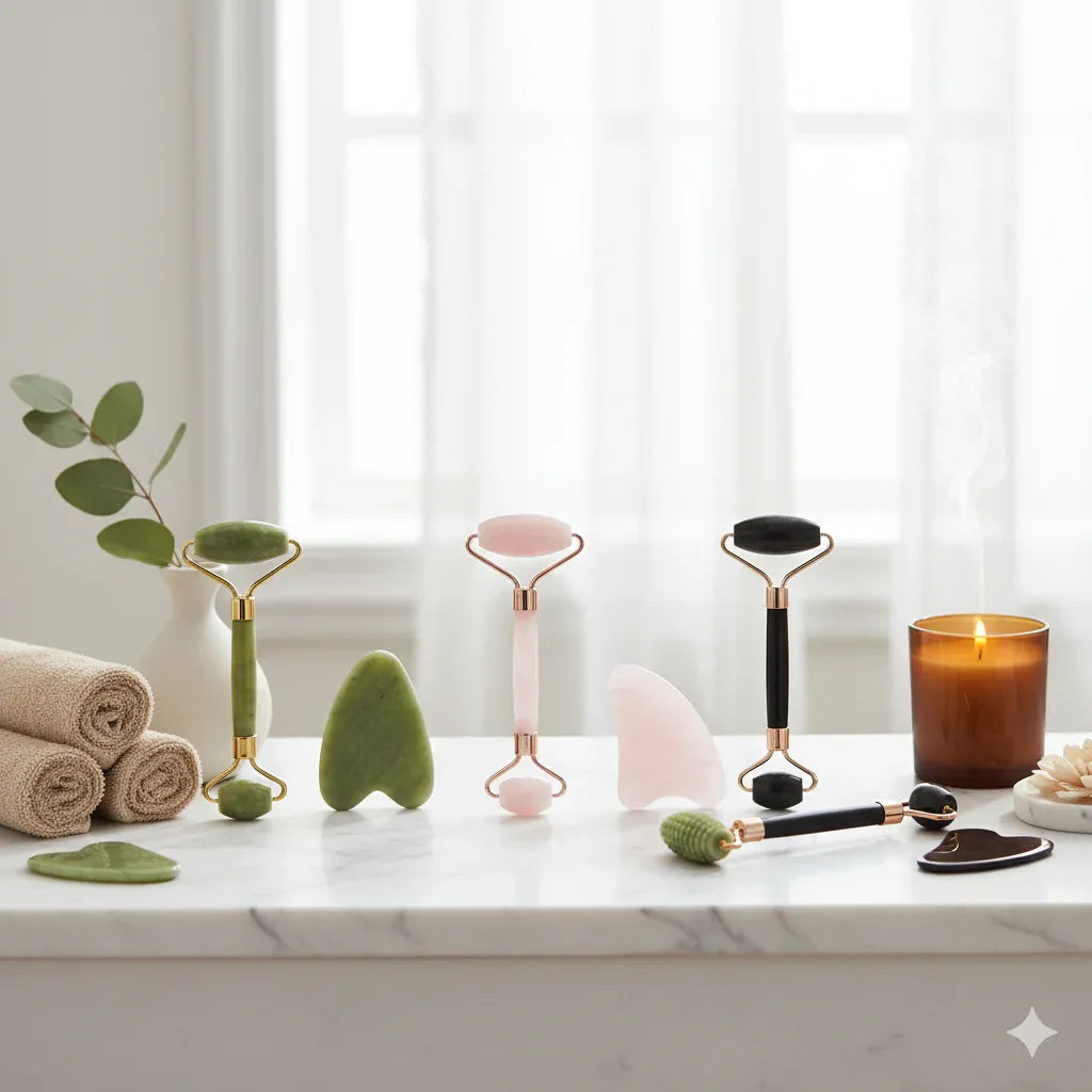 Natural Quartz & Jade Roller Set with Gua Sha - Gloow Lady