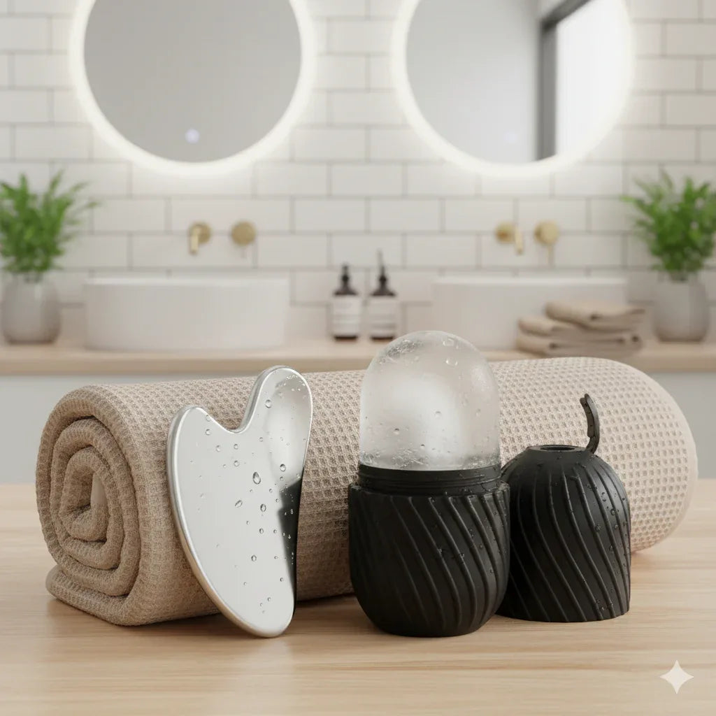 Ice Face Roller & Stainless Steel Gua Sha Set | Cooling Depuffing Tools - Gloow Lady