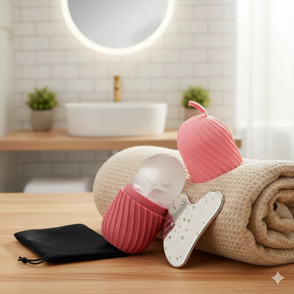 Ice Face Roller & Stainless Steel Gua Sha Set | Cooling Depuffing Tools - Gloow Lady