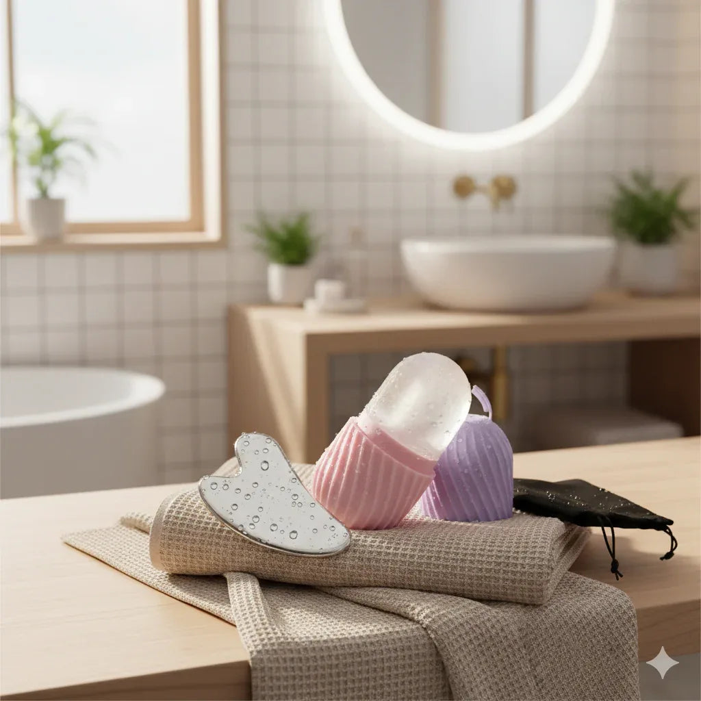 Ice Face Roller & Stainless Steel Gua Sha Set | Cooling Depuffing Tools - Gloow Lady