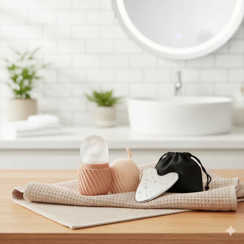 Ice Face Roller & Stainless Steel Gua Sha Set | Cooling Depuffing Tools - Gloow Lady