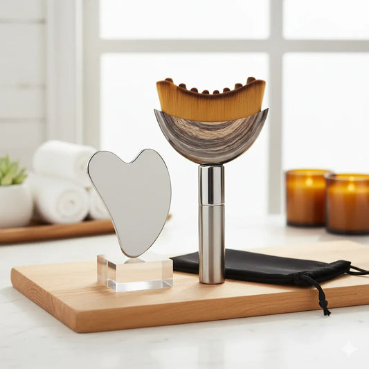 Stainless Steel Lymphatic Contour Facial Brush & Scraping Board Set – Face Sculpting & Massage Tool - Gloow Lady