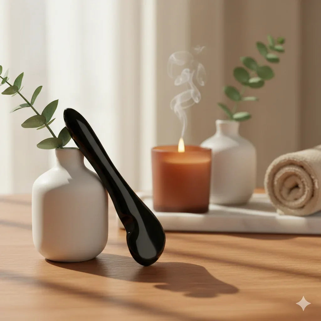 Natural Black Obsidian Gua Sha | Professional Meridian Massage Tool - Gloow Lady