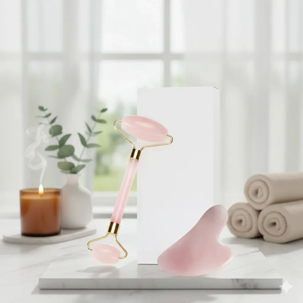 Natural Quartz & Jade Roller Set with Gua Sha - Gloow Lady