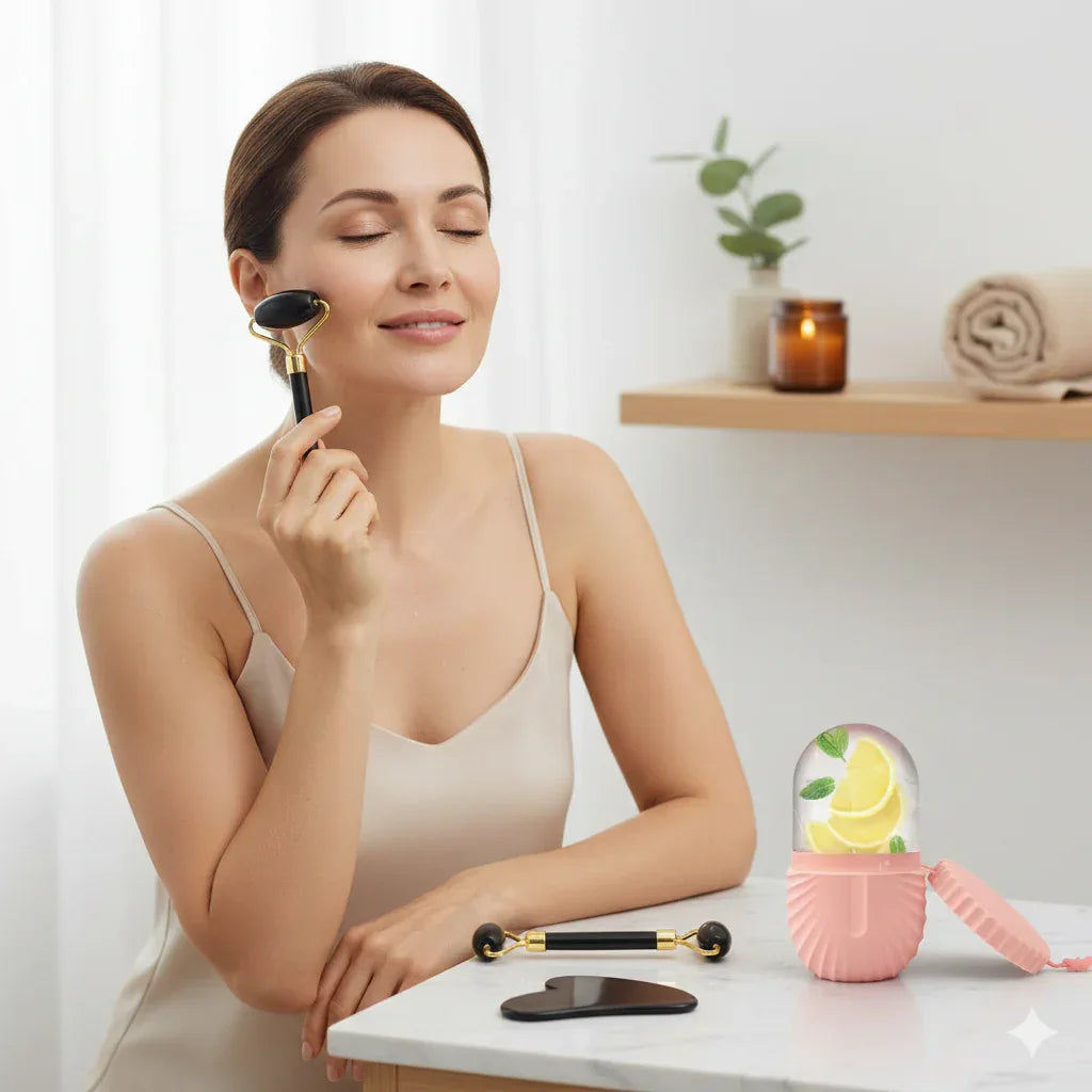 Natural Black Jade Facial Roller & Gua Sha Set | Luxury Skin Detox - Gloow Lady