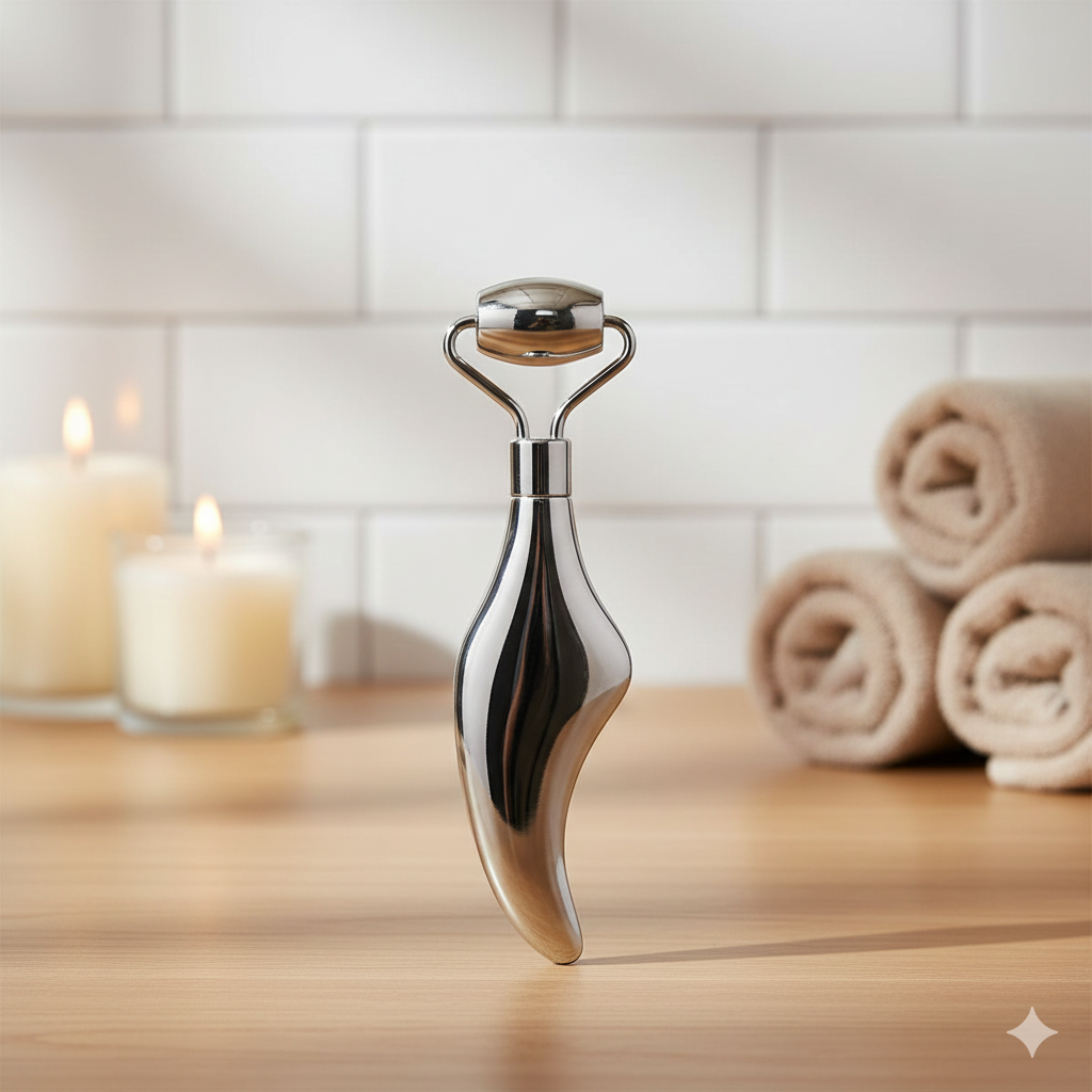 Stainless Steel Facial Roller & Gua Sha Set | Professional Skin Tightening