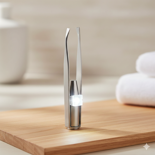 Pro-Illumination LED Tweezers – Precision Stainless Steel Hair Removal Tool with Smart Light Design