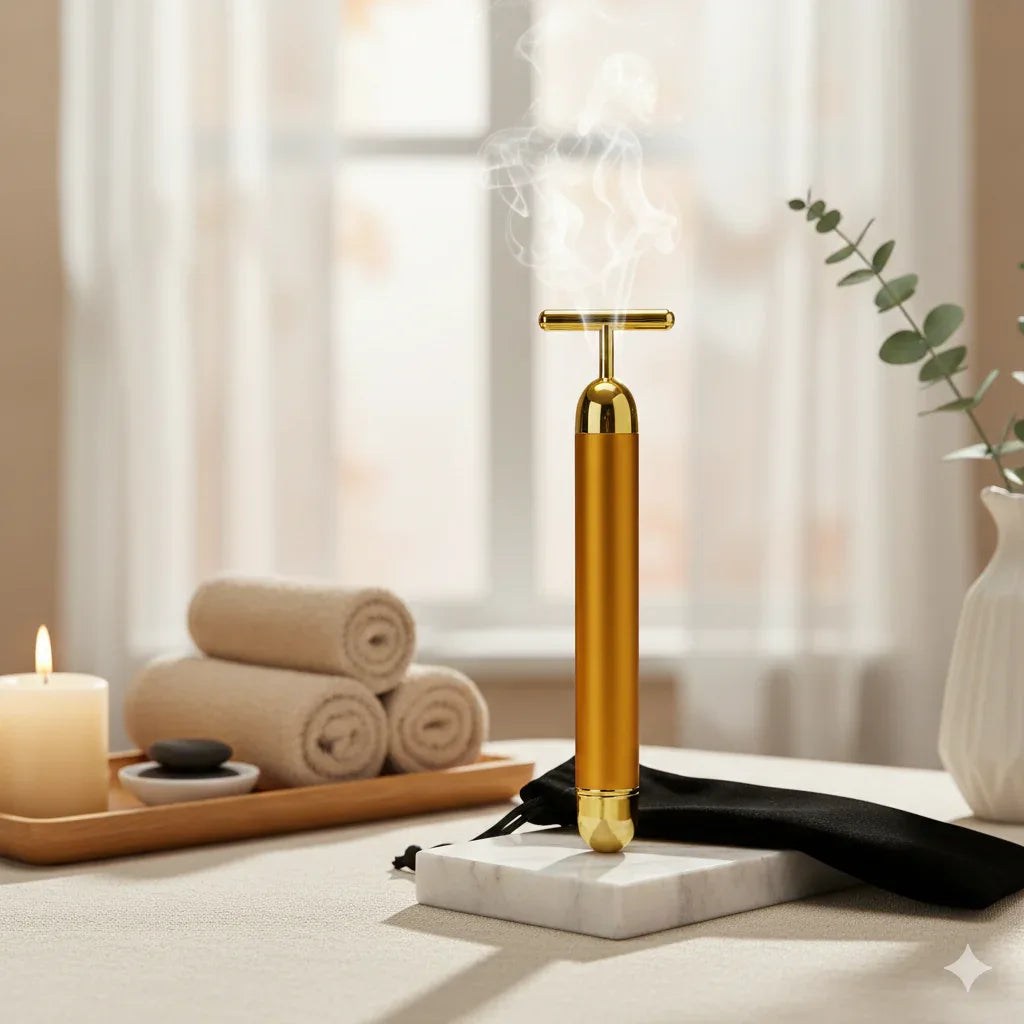 24K Gold Energy T-Bar – Sonic Pulse Facial Sculptor & Instant Lift Tool - Gloow Lady