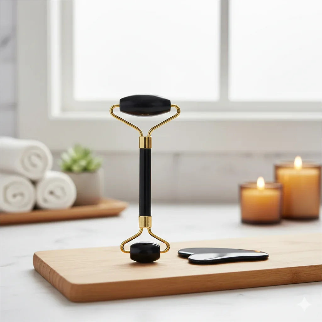 Natural Jade Roller & Gua Sha Set | Face Massage Tool - Gloow Lady