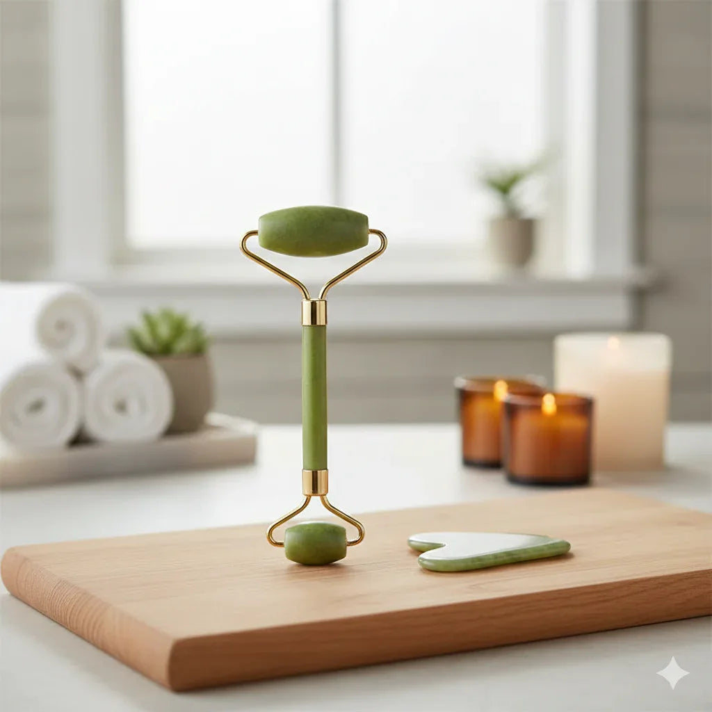 Natural Jade Roller & Gua Sha Set | Face Massage Tool - Gloow Lady