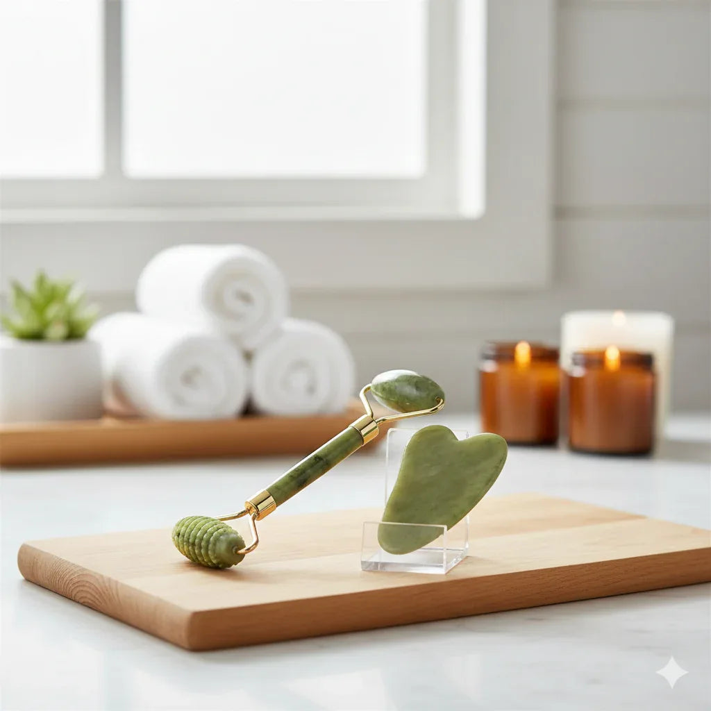 Natural Jade Roller & Gua Sha Set | Face Massage Tool - Gloow Lady