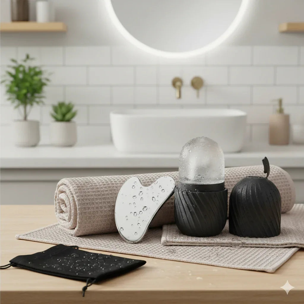 Ice Face Roller & Stainless Steel Gua Sha Set | Cooling Depuffing Tools - Gloow Lady